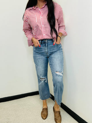Archie Destroyed Wide Leg Judy Blue Cropped Jeans-jeans-Judy Blue-Motis & Co Boutique, Women's Fashion Boutique in Carthage, Missouri