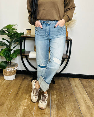 Elijah Patched Straight Leg Judy Blue Jeans-Jeans-Judy Blue-Motis & Co Boutique, Women's Fashion Boutique in Carthage, Missouri