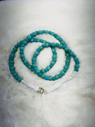 Turquoise Green Beaded Phone Charger