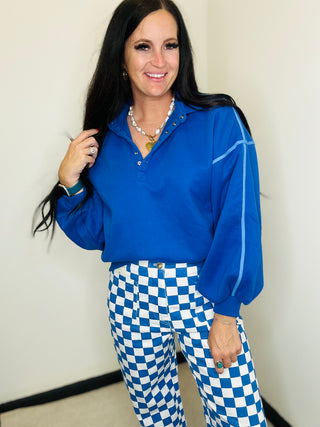 Alexa Contrast Piping Blue Pullover-Pullovers-Papermoon-Motis & Co Boutique, Women's Fashion Boutique in Carthage, Missouri