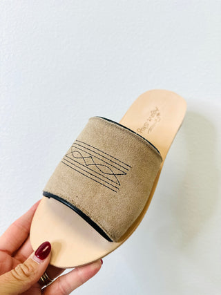 Nadia Sand Western Boot Stitch Slides-Sandals-Agave Sky-Motis & Co Boutique, Women's Fashion Boutique in Carthage, Missouri