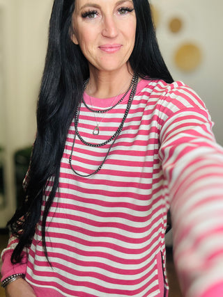 Barb Striped Crew Neck Pullover -Pink-Pullovers-staccato-Motis & Co Boutique, Women's Fashion Boutique in Carthage, Missouri