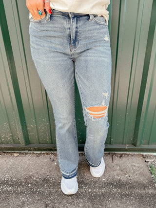 Judy Blue Sam Bootcut Destroyed Knee Boot Cut Jeans-Jeans-Judy Blue-Motis & Co Boutique, Women's Fashion Boutique in Carthage, Missouri