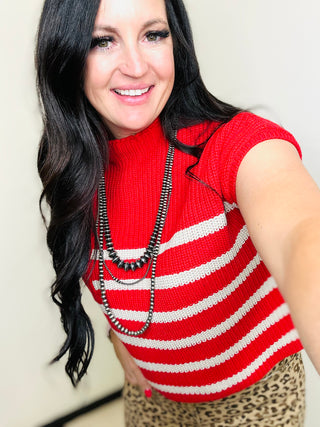 Jami Short Sleeve Red Striped Sweater-Short Sleeves-Zenana-Motis & Co Boutique, Women's Fashion Boutique in Carthage, Missouri