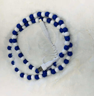 Blue and White Beaded Phone Charger