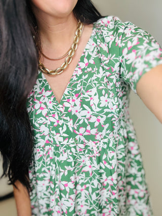 Tammi Tiered Floral Dress Green-dress-staccato-Motis & Co Boutique, Women's Fashion Boutique in Carthage, Missouri