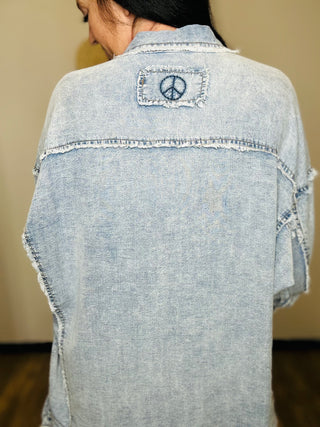 Chambray Denim Button Down Shirt-Long Sleeves-Blue Velvet-Motis & Co Boutique, Women's Fashion Boutique in Carthage, Missouri