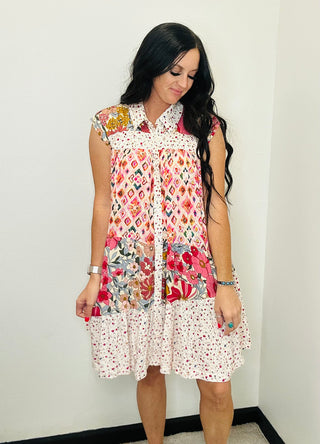 Kelsie Mix Print Tiered Dress-Dresses-BiBi-Motis & Co Boutique, Women's Fashion Boutique in Carthage, Missouri