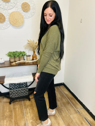 Long Sleeve Brushed Ribbed Top in Olive - Regina-Long Sleeves-Dear Scarlett-Motis & Co Boutique, Women's Fashion Boutique in Carthage, Missouri