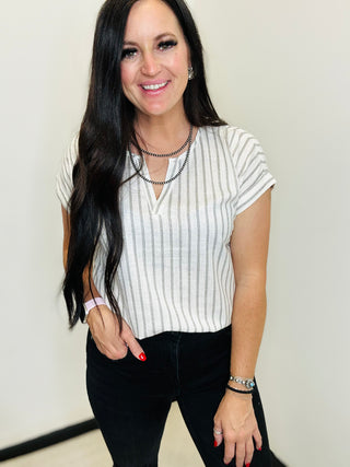Kolby Black and White Striped Top-Short Sleeves-staccato-Motis & Co Boutique, Women's Fashion Boutique in Carthage, Missouri