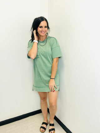 Gabby Vintage Washed Shift Dress Sage-Dresses-Very J-Motis & Co Boutique, Women's Fashion Boutique in Carthage, Missouri