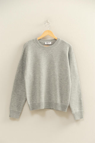 Classic Grey Crew Neck Sweater - Serenity-Sweaters-Blue Velvet-Motis & Co Boutique, Women's Fashion Boutique in Carthage, Missouri