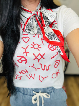 XOXO Red Brands Boxy Graphic Tee-Graphic Tees-XOXO ART & Co-Motis & Co Boutique, Women's Fashion Boutique in Carthage, Missouri