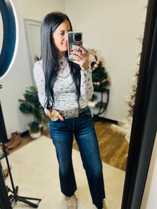 Brandy White Western Band Mesh Top-Long Sleeves-Turquoise Haven-Motis & Co Boutique, Women's Fashion Boutique in Carthage, Missouri