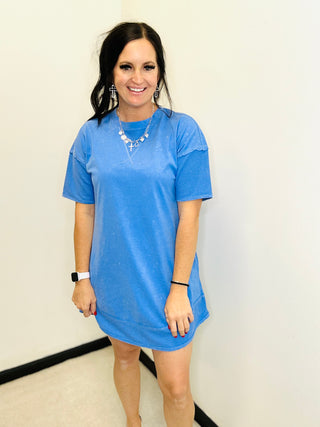 Kenzie Blue Casual T-Shirt Dress-Dresses-Very J-Motis & Co Boutique, Women's Fashion Boutique in Carthage, Missouri
