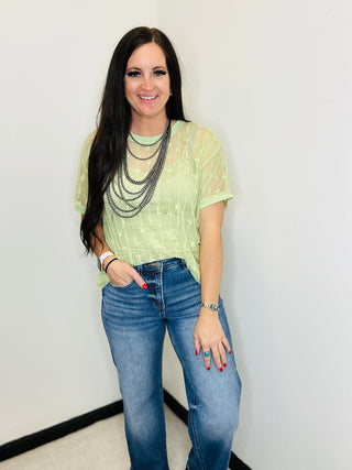 Cowtown Cutesy Sheer Mesh with Tank Green-Short Sleeves-2 Fly-Motis & Co Boutique, Women's Fashion Boutique in Carthage, Missouri