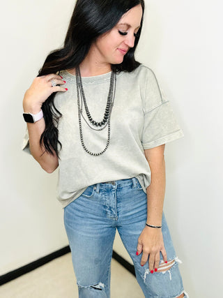 Anita Acid Wash Tan Tee-Short Sleeves-Zenana-Motis & Co Boutique, Women's Fashion Boutique in Carthage, Missouri