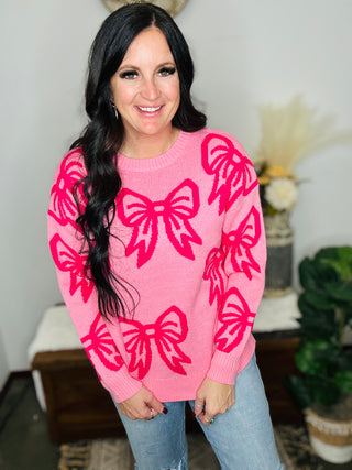Tilly Pink Bow Sweater-sweater-Motis & CO-Motis & Co Boutique, Women's Fashion Boutique in Carthage, Missouri