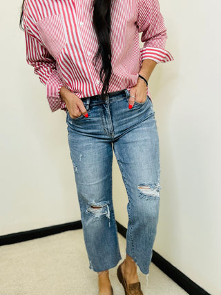 Archie Destroyed Wide Leg Judy Blue Cropped Jeans-jeans-Judy Blue-Motis & Co Boutique, Women's Fashion Boutique in Carthage, Missouri