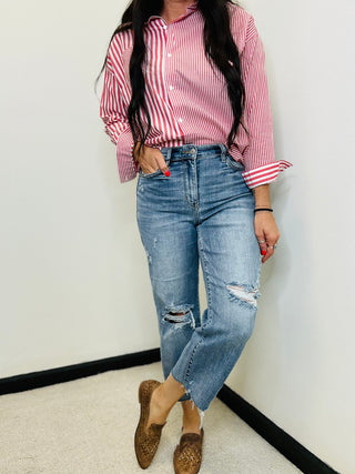 Archie Destroyed Wide Leg Judy Blue Cropped Jeans-jeans-Judy Blue-Motis & Co Boutique, Women's Fashion Boutique in Carthage, Missouri
