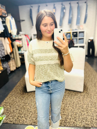 Norma Half Sleeve Olive Sweater-Short Sleeves-staccato-Motis & Co Boutique, Women's Fashion Boutique in Carthage, Missouri