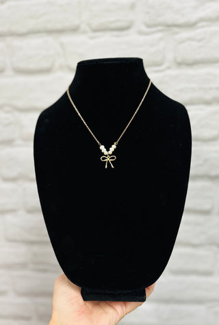 Freshwater Pearl Bow Necklace-Necklaces-Carol Su-Motis & Co Boutique, Women's Fashion Boutique in Carthage, Missouri