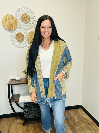 Patchwork Corduroy Hooded Shacket - Mya-Jackets-Blue Velvet-Motis & Co Boutique, Women's Fashion Boutique in Carthage, Missouri
