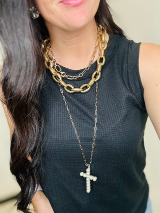 Pearl Cross Pendant Long Necklace-Necklaces-Carol Su-Motis & Co Boutique, Women's Fashion Boutique in Carthage, Missouri