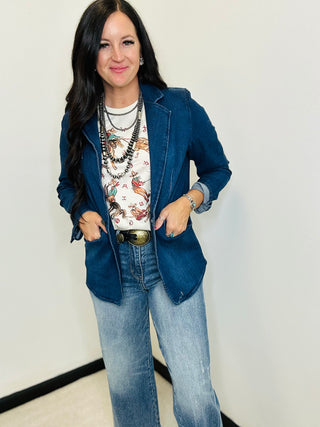 Donna Denim Blazer-Blazers-Risen-Motis & Co Boutique, Women's Fashion Boutique in Carthage, Missouri