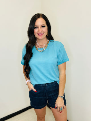 Thelma Thermal Short Sleeve Casual Top Teal-Short Sleeves-Andree-Motis & Co Boutique, Women's Fashion Boutique in Carthage, Missouri