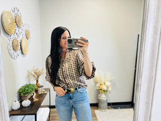 Jane Brown Check Print Button Down Top-Long Sleeves-GiGiO-Motis & Co Boutique, Women's Fashion Boutique in Carthage, Missouri