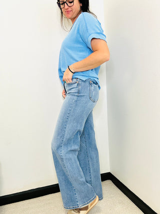 Judy Blue Marty Vintage Wash Retro Wide Leg Jeans-Jeans-Judy Blue-Motis & Co Boutique, Women's Fashion Boutique in Carthage, Missouri