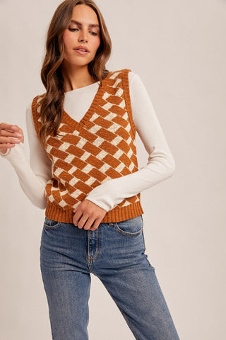 Berkley V Neck Textured Sweater Vest-Sweaters-Hem & Thread-Motis & Co Boutique, Women's Fashion Boutique in Carthage, Missouri