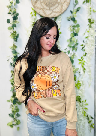 Checkered Pumpkin Graphic Sweatshirt-Pullovers-MOTIS-Motis & Co Boutique, Women's Fashion Boutique in Carthage, Missouri