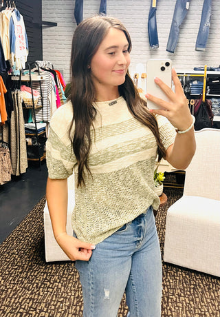 Norma Half Sleeve Olive Sweater-Short Sleeves-staccato-Motis & Co Boutique, Women's Fashion Boutique in Carthage, Missouri
