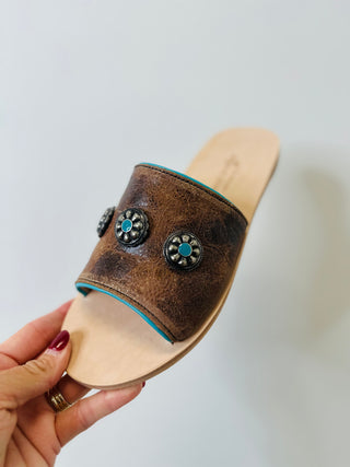 Nadia Concho Western Leather Slides-Sandals-Agave Sky-Motis & Co Boutique, Women's Fashion Boutique in Carthage, Missouri