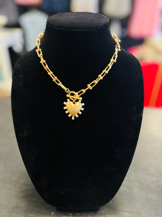 Alamo Gold Necklace with Heart Pendant-Necklaces-Carol Su-Motis & Co Boutique, Women's Fashion Boutique in Carthage, Missouri
