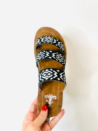 Corky's Dafne Black White Aztec Sandal-Sandals-Motis-Motis & Co Boutique, Women's Fashion Boutique in Carthage, Missouri