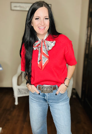 Isla Red Short Sleeve Sweater-Sweaters-Jodifl-Motis & Co Boutique, Women's Fashion Boutique in Carthage, Missouri