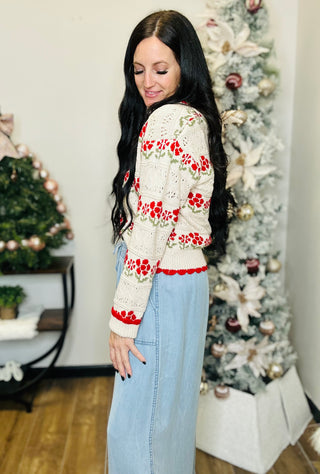 Fawn Floral Button Up Sweater Cardigan-Cardigans-Very J-Motis & Co Boutique, Women's Fashion Boutique in Carthage, Missouri