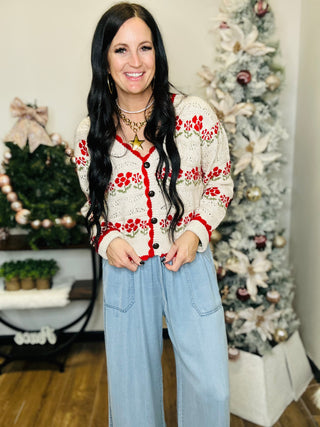 Fawn Floral Button Up Sweater Cardigan-Cardigans-Very J-Motis & Co Boutique, Women's Fashion Boutique in Carthage, Missouri