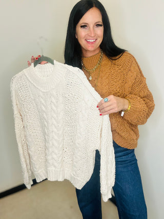 Chunky Mock Neck Balloon Sleeve Cream Sweater - Crystal-Sweaters-POL-Motis & Co Boutique, Women's Fashion Boutique in Carthage, Missouri