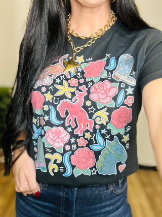 Western Rose Ranch Graphic Tee XOXO Art Co Black-Graphic Tees-XOXO ART & Co-Motis & Co Boutique, Women's Fashion Boutique in Carthage, Missouri