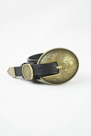 Dover Black Belt and Oval Embossed Buckle-Accessories-Leto-Motis & Co Boutique, Women's Fashion Boutique in Carthage, Missouri