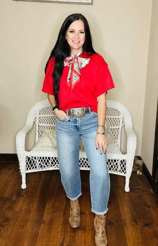 Isla Red Short Sleeve Sweater-Sweaters-Jodifl-Motis & Co Boutique, Women's Fashion Boutique in Carthage, Missouri