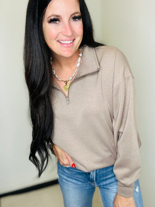 Scuba Half Zip Casual Pullover in Cocoa - Zuri-Pullovers-Zenana-Motis & Co Boutique, Women's Fashion Boutique in Carthage, Missouri