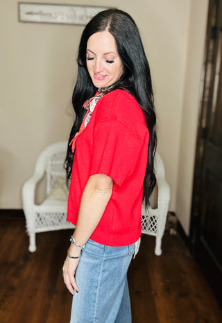 Isla Red Short Sleeve Sweater-Sweaters-Jodifl-Motis & Co Boutique, Women's Fashion Boutique in Carthage, Missouri