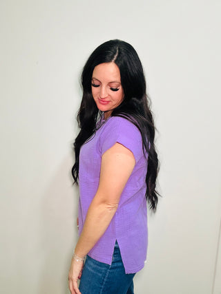 Gazelle Lavender Gauze Top-Short Sleeves-Zenana-Motis & Co Boutique, Women's Fashion Boutique in Carthage, Missouri
