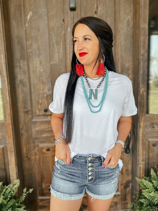 Turquoise Cowboy Pearl Initial Necklace-Necklaces-The Rustic Cactus-Motis & Co Boutique, Women's Fashion Boutique in Carthage, Missouri