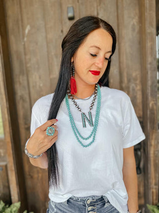 Turquoise Cowboy Pearl Initial Necklace-Necklaces-The Rustic Cactus-Motis & Co Boutique, Women's Fashion Boutique in Carthage, Missouri